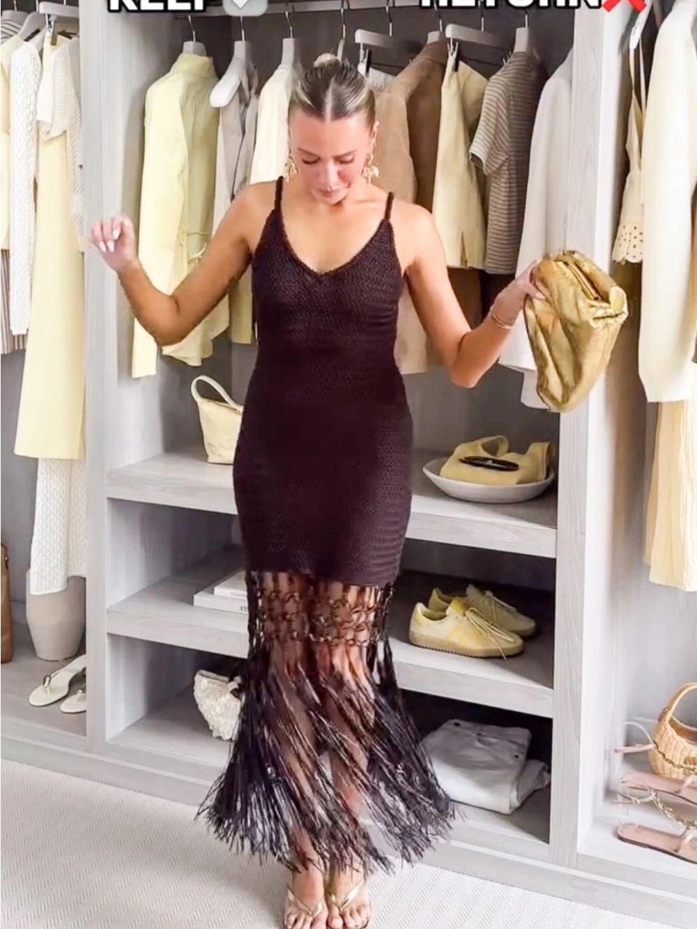 H&M Viral Brown Crochet Fringe Maxi Dress size Medium - Picture 2 of 14